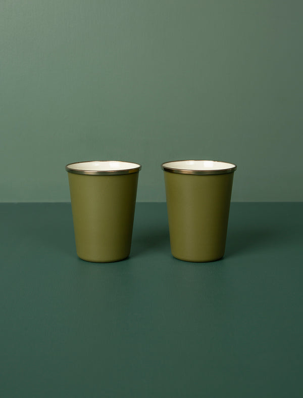 Enamel 2-Tone Tall Cup Set // Olive Drab