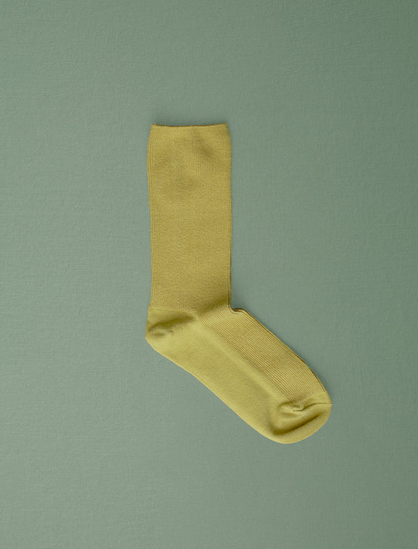 Cotton Fine Ribbed Socks // Golden Moss