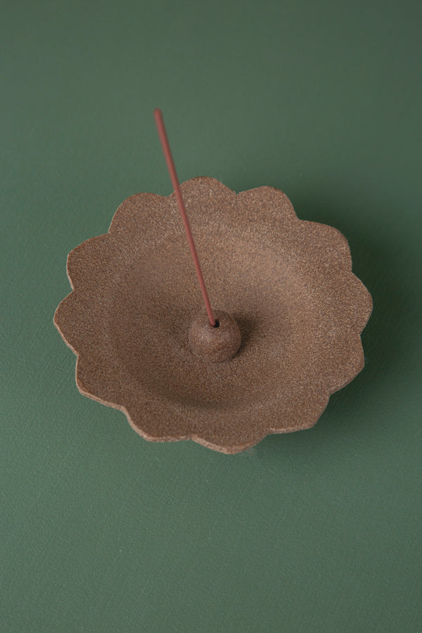 Ceramic Incense Holder Flower // Cocoa
