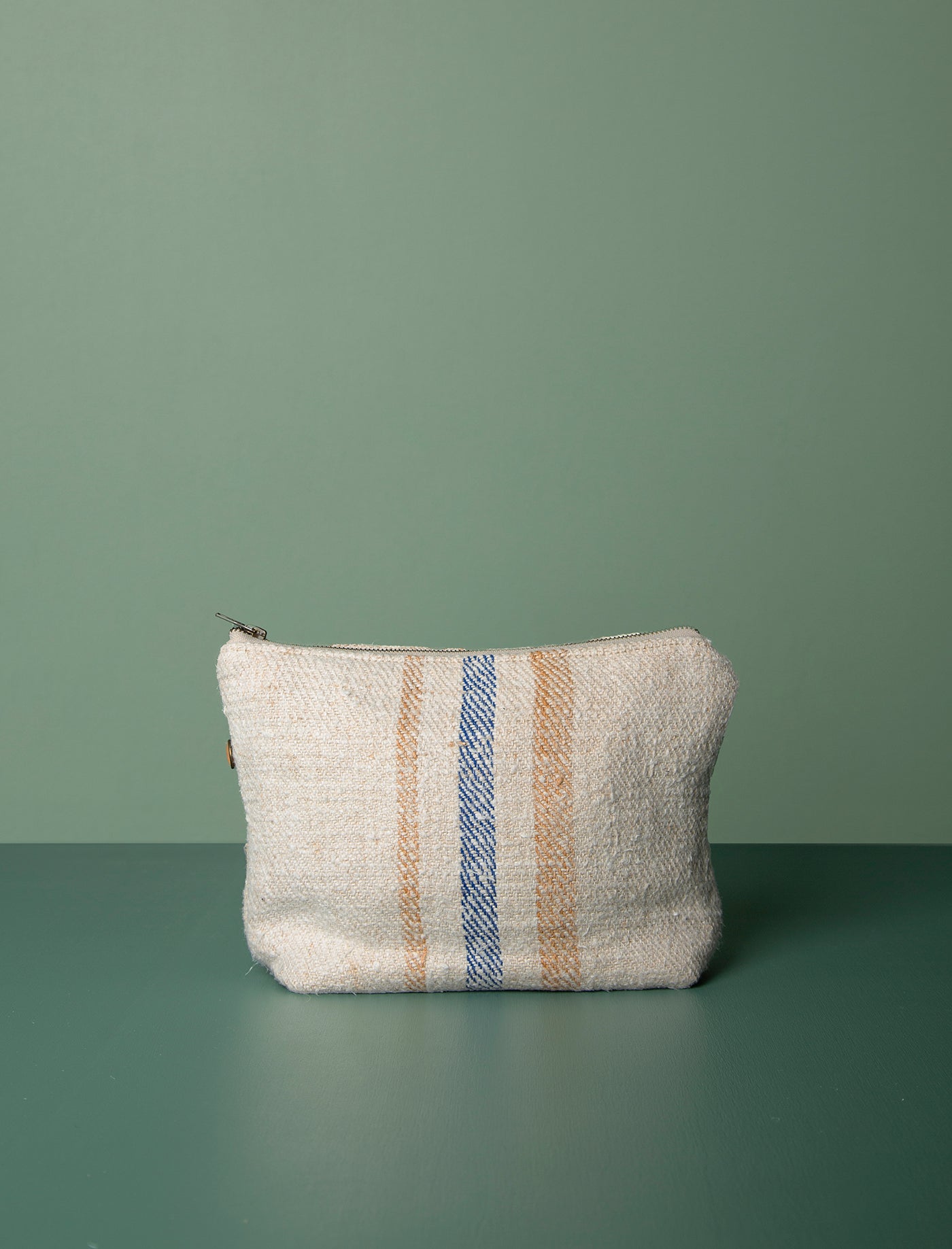 Grain Sack Workers Pouch // Tan & Blue Stripe