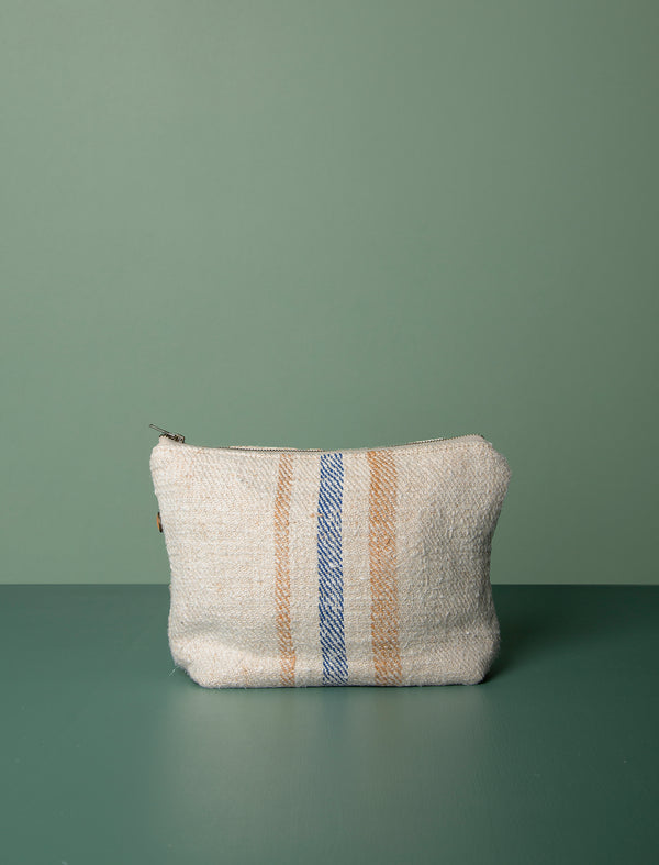 Grain Sack Workers Pouch // Tan & Blue Stripe