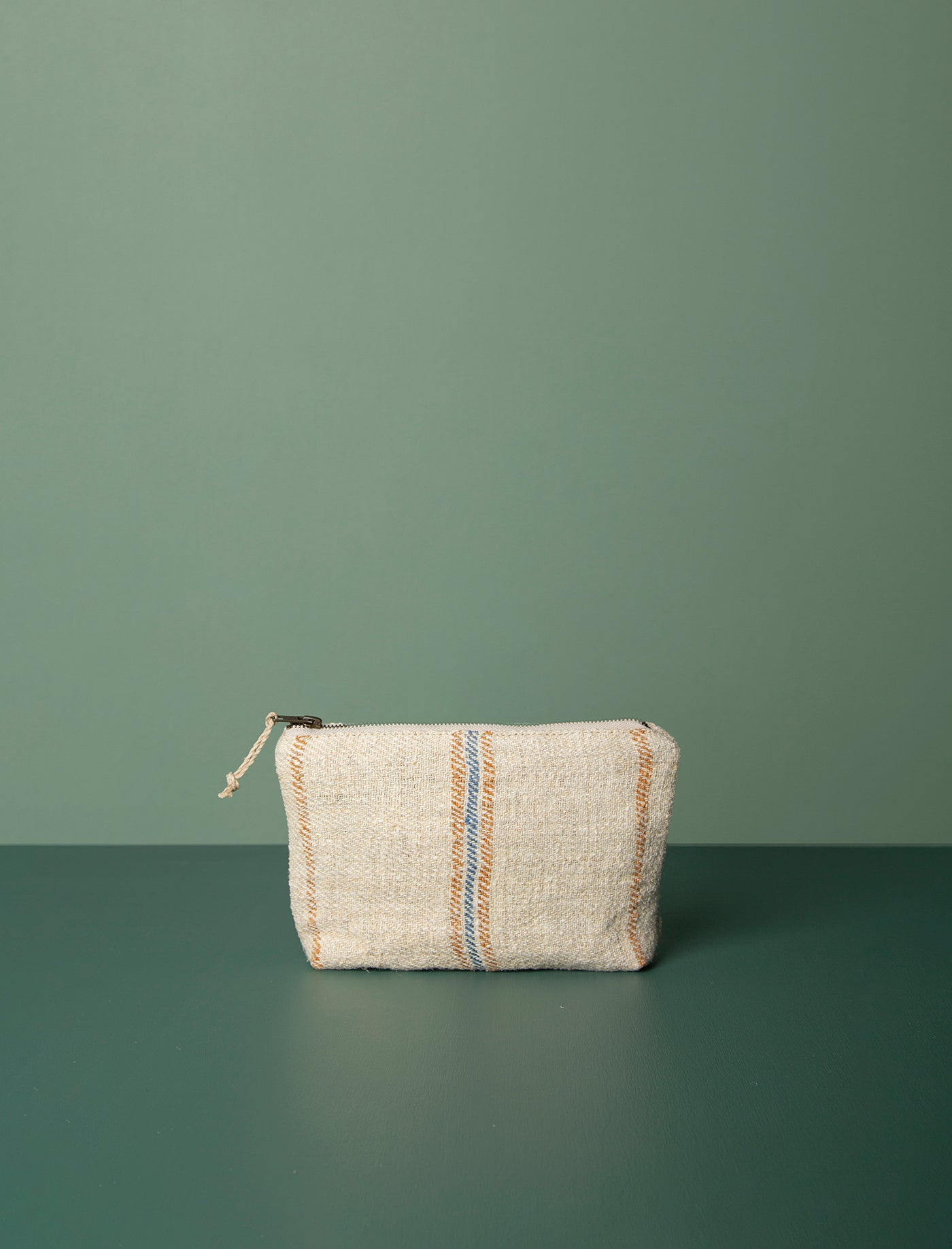 Grain Sack Workers Pouch // Tan & Blue Stripe