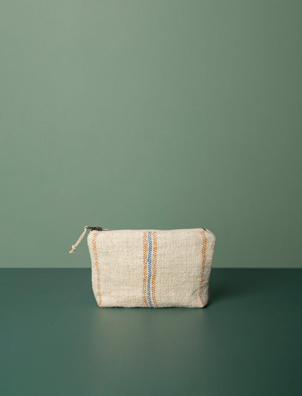 Grain Sack Workers Pouch // Tan & Blue Stripe