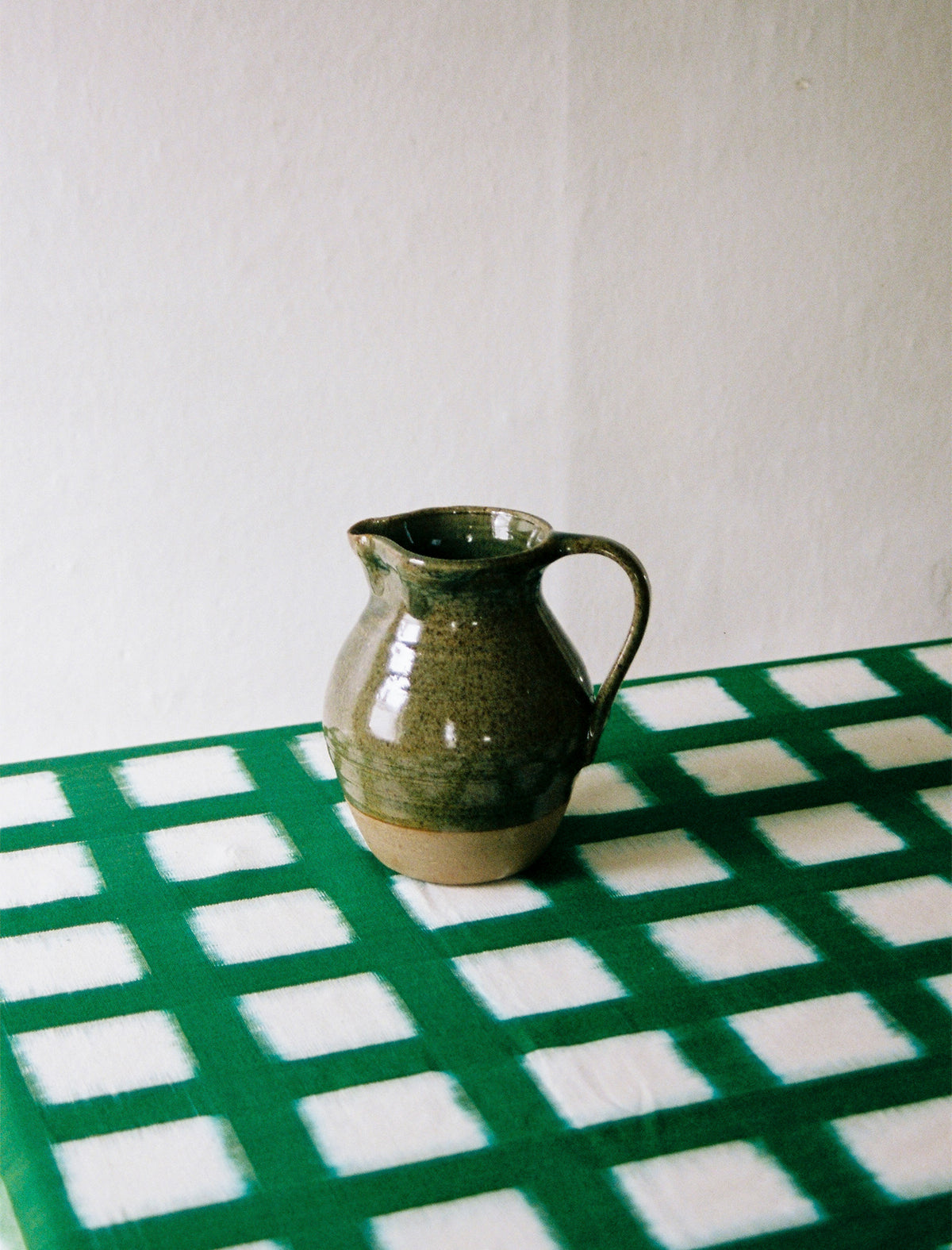 Handwoven Ikat Tablecloth // Green Grid