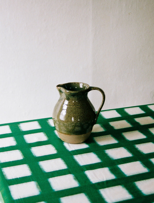 Handwoven Ikat Tablecloth // Green Grid