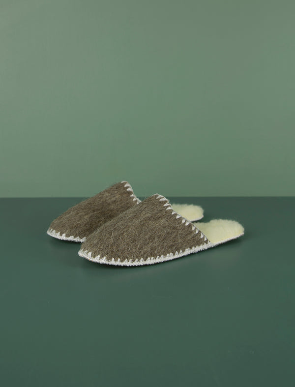Open Back Woollen Slippers // Brown 42-46