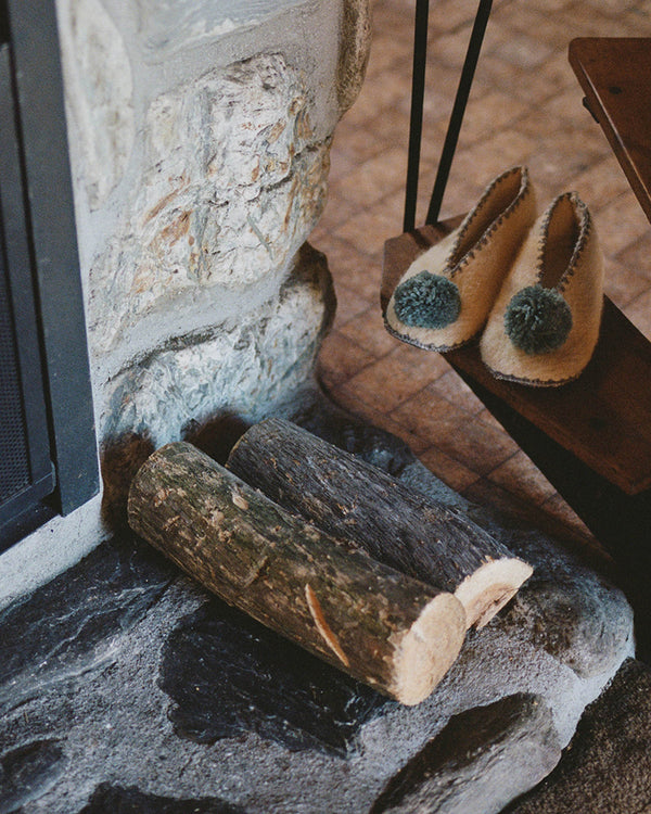 Pompom Woollen Slippers // Cream 36-41