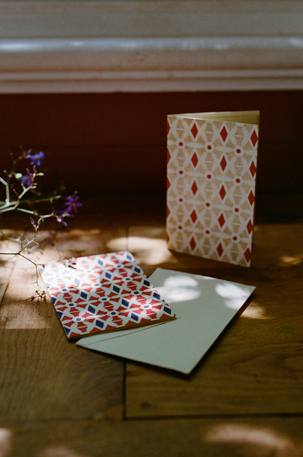 Jute Paper Note Card // Red & Gold