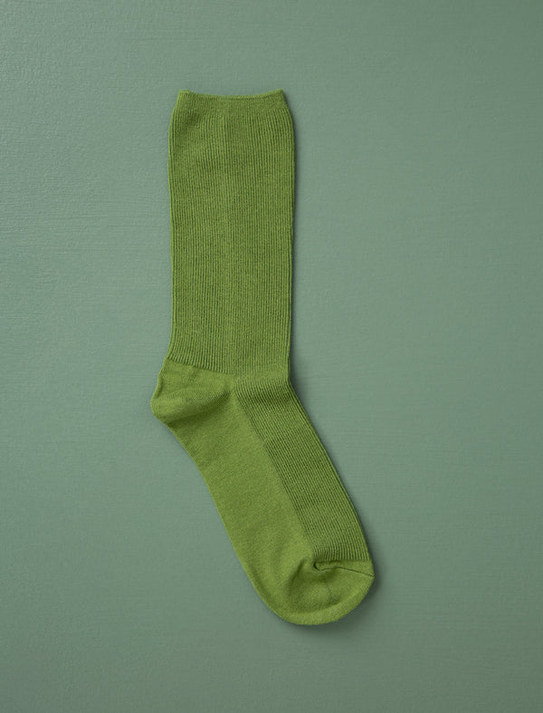 Cotton Fine Ribbed Socks // Green Olive