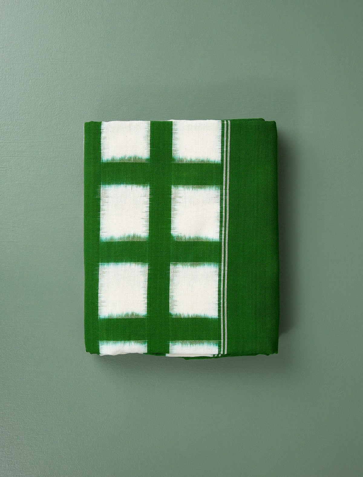 Handwoven Ikat Tablecloth // Green Grid
