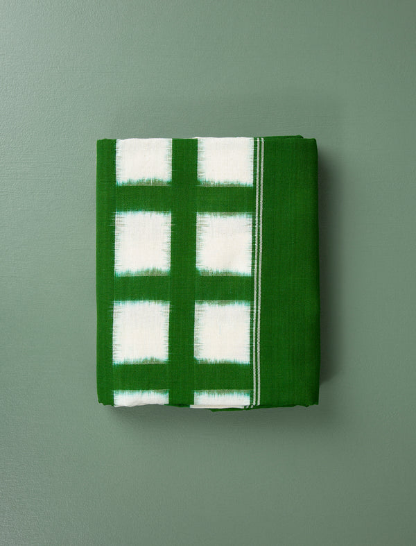 Handwoven Ikat Tablecloth // Green Grid
