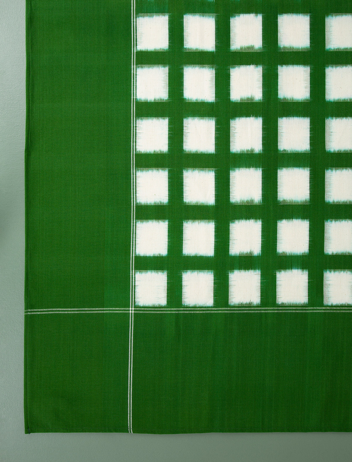 Handwoven Ikat Tablecloth // Green Grid