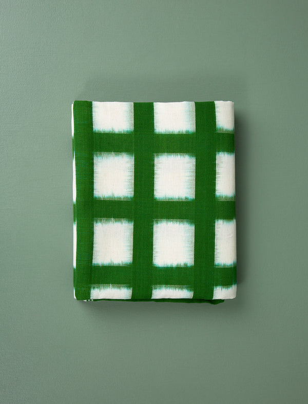 Handwoven Ikat Tablecloth // Green Grid