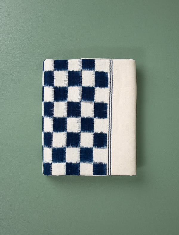 Handwoven Ikat Tablecloth // Navy Check
