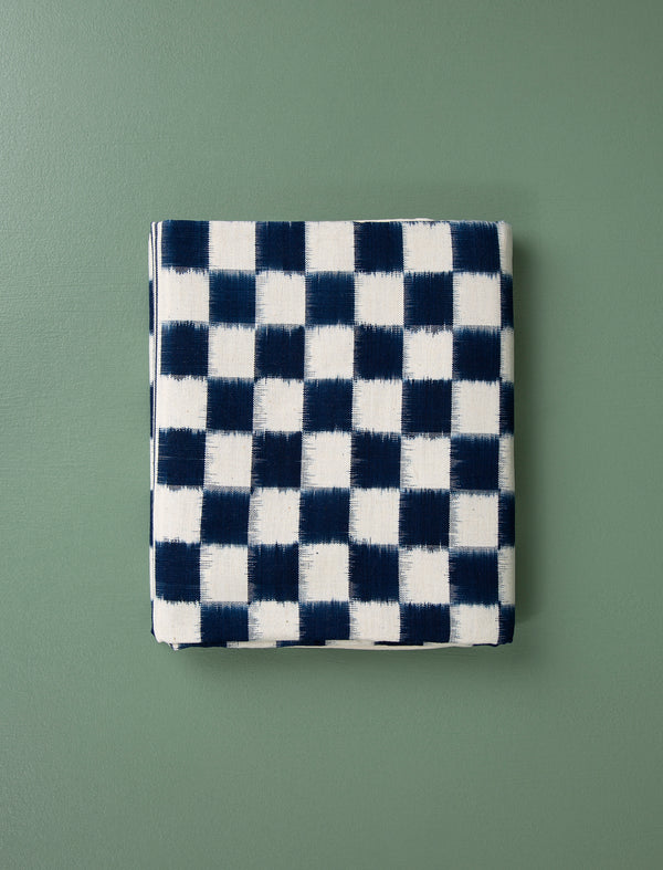 Handwoven Ikat Tablecloth // Navy Check