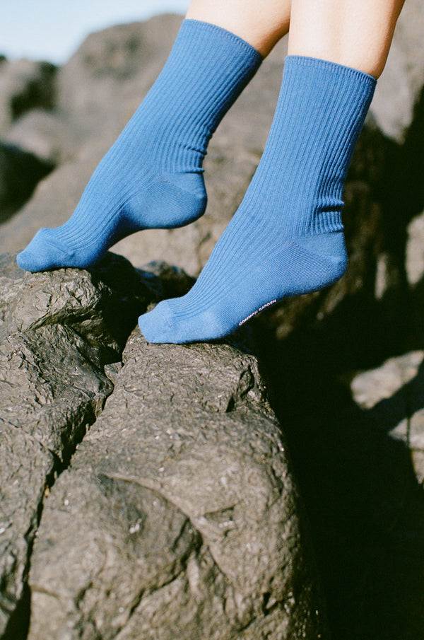 Cotton Ribbed Socks // French Blue