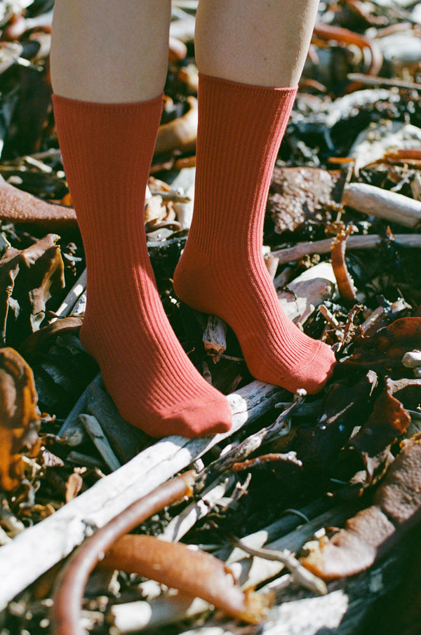 Cotton Ribbed Socks // Rust